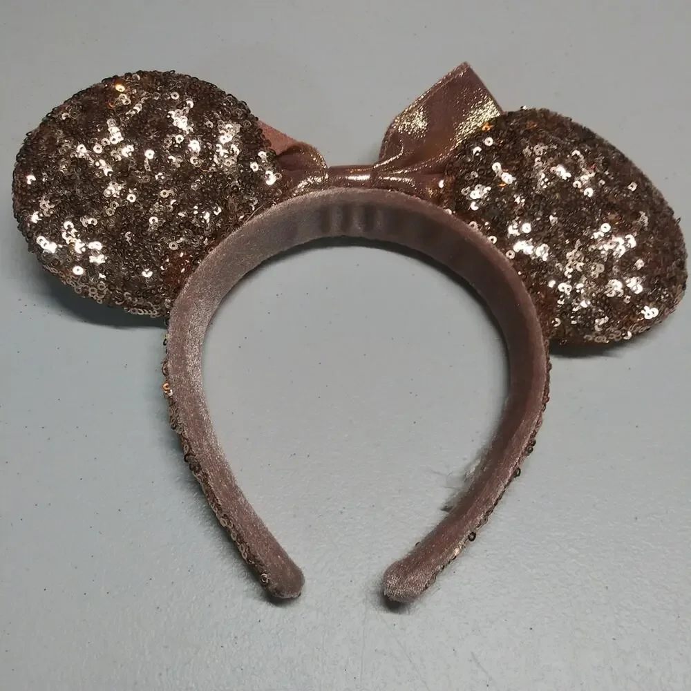 Set of Black and Rose Gold Sequin Mouse Ear Headbands Vacation Size One Size